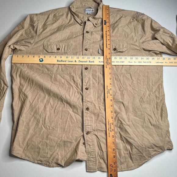 Carhartt Men’s 2XL Regular Relaxed Fit Button-Up Work Shirt Beige Tan Long - Picture 3 of 7